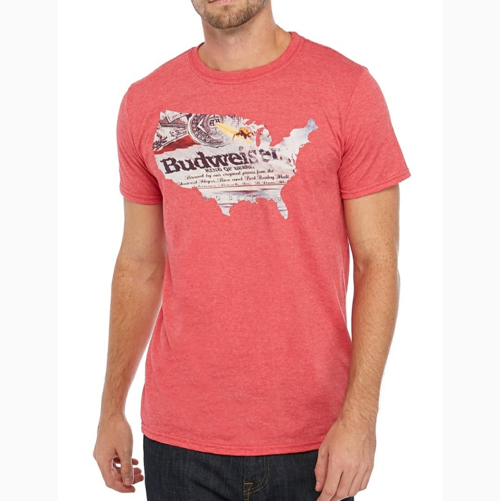 Well Worn Red Budweiser Graphic T-shirt Size Small - Picture 1 of 5